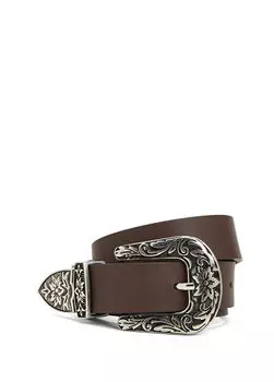 Женский кожаный ремень с цветочным мотивом. Beymen Club, коричневый