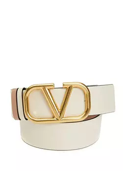 Женский кожаный ремень с двусторонним логотипом кремового цвета Valentino Garavani