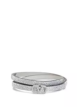 Женский кожаный ремень с каменным логотипом Valentino Garavani, серый