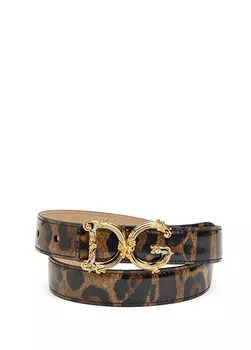 Женский кожаный ремень с пряжкой с леопардовым логотипом Dolce&Gabbana