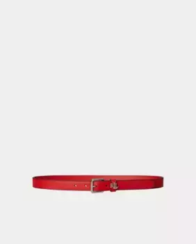 Женский кожаный ремень с серебряной пряжкой Lauren Ralph Lauren, красный