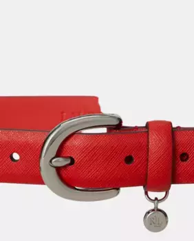 Женский кожаный ремень с серебряной пряжкой Lauren Ralph Lauren, оранжевый