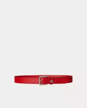 Женский кожаный ремень с серебряной пряжкой Lauren Ralph Lauren, красный