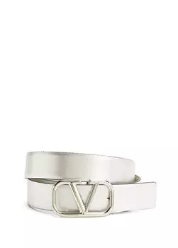 Женский кожаный ремень с серебряной пряжкой с логотипом Valentino Garavani