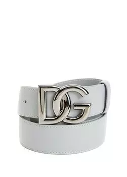 Женский кожаный ремень с серой пряжкой с логотипом Dolce&Gabbana