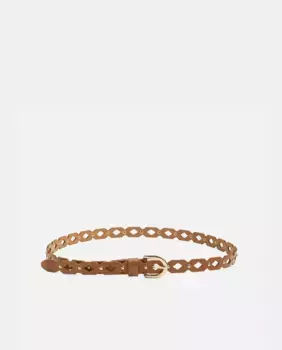 Женский кожаный ремень с высечкой Pieces, коричневый