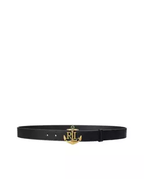 Женский кожаный ремень с золотой пряжкой Lauren Ralph Lauren, чёрный