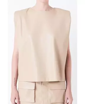 Женский кожаный топ с подкладкой на плечах Grey Lab, тан/бежевый