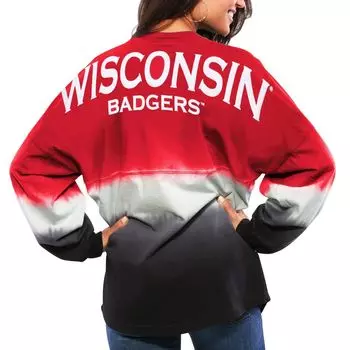 Женский красный джерси Wisconsin Badgers с длинными рукавами и омбре, окрашенный погружением Spirit