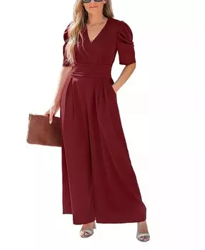 Женский красный комбинезон с широкими штанинами и v-образным вырезом CUPSHE, красный