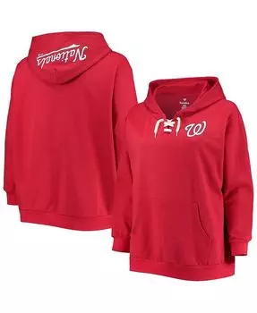 Женский красный пуловер с капюшоном Washington Nationals на шнуровке и v-образным вырезом больших размеров Profile, красный