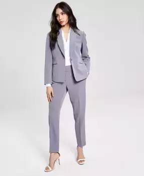 Женский креповый брючный костюм с одной пуговицей, Regular & Petite Le Suit, серый