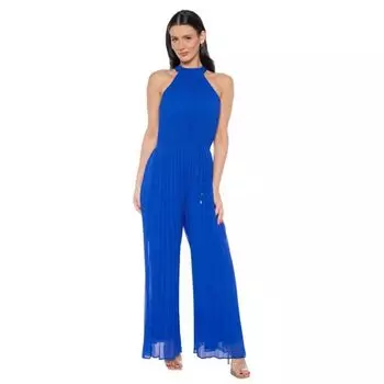 Женский креповый шифоновый комбинезон с воротником-стойкой и плиссировкой Marina, синий