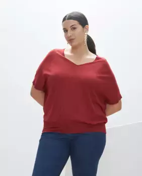 Женский креповый свитер с V-образным вырезом и короткими рукавами Couchel, красный