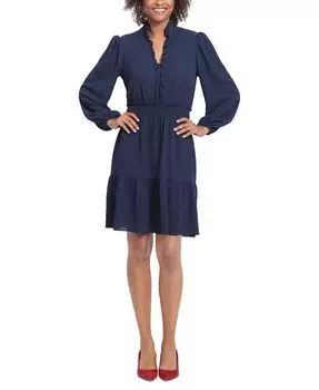 Женский крой с рюшами и усилителем; Расклешенное платье London Times, синий