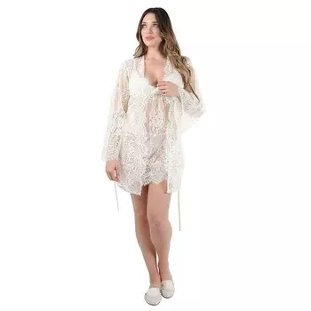 Женский кружевной халат с рукавами-колокольчиками и зубчатым краем с ресницами MeMoi, цвет Vanilla Ice