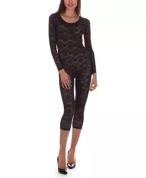 Женский кружевной комбинезон-капри Estelle с длинными рукавами MeMoi, черный