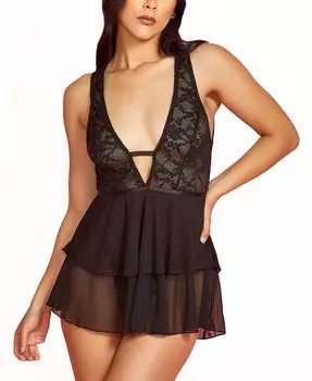 Женский кружевной комплект нижнего белья Babydoll и трусики с глубоким вырезом из 2 предметов Hauty, черный