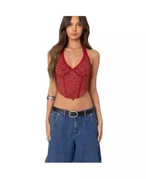 Женский кружевной корсетный топ Chica с бретельками на шее Edikted, красный