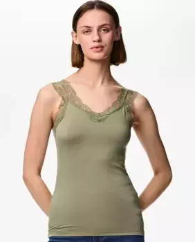 Женский кружевной топ на бретелях Pieces, зеленый