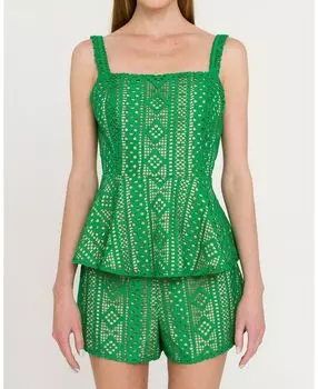 Женский кружевной топ с баской endless rose, зеленый