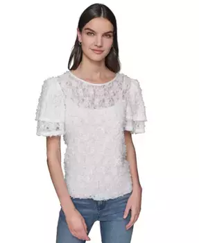 Женский кружевной топ с оборками на рукавах KARL LAGERFELD PARIS, белый