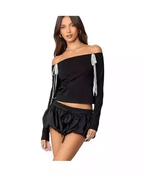 Женский кружевной топ с открытыми плечами и бантом Edikted, черный