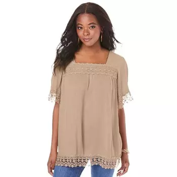 Женский кружевной жатый топ Roaman больших размеров с вышивкой Roaman's, цвет New Khaki