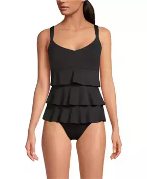 Женский купальник-фокинки с рюшами One Piece Swimsuit Lands' End, черный