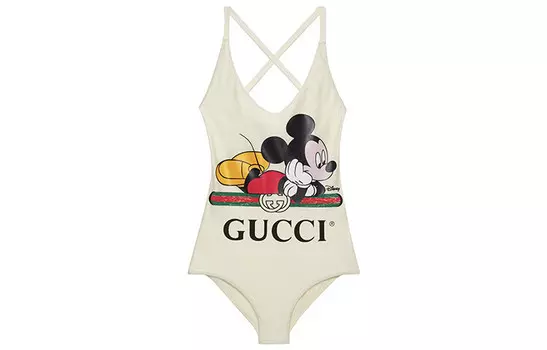 Женский купальник Gucci X Disney с принтом Микки Маус, белый