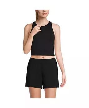 Женский купальник Midkini, устойчивый к хлору, с высоким воротником и борцовской спиной Lands' End, черный