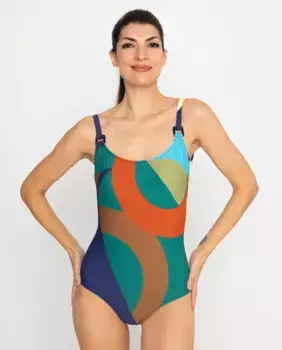Женский купальник с круглым вырезом, геометрическим принтом и отделкой на бретелях Venus, мультиколор