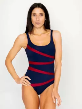 Женский купальник с круглым вырезом темно-синего цвета с бордовыми контрастами Venus, тёмно-синий