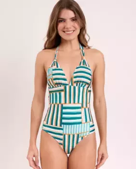 Женский купальник с принтом и халтер-воротом, с подкладкой Ro de Sol, синий