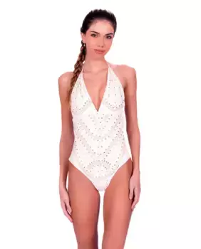 Женский купальник с принтом, V-образным вырезом и подкладкой Despi, белый