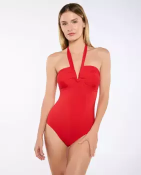 Женский купальник SALI, купальный костюм из пеноматериала с V-образным вырезом, чашка B, завязка на шее и высокая спинка Red Point, красный