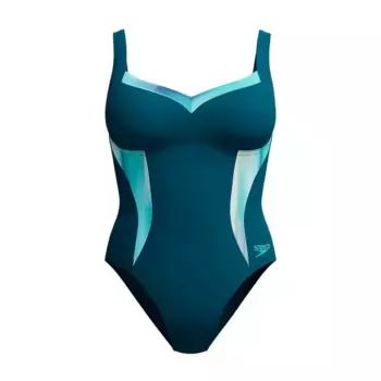 Женский купальник Speedo с утягивающим принтом LunaElustre, цельный, зеленый