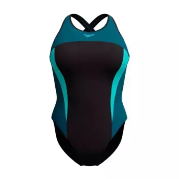 Женский купальник Speedo с высокой горловиной и перекрестными бретелями на спине, зеленый