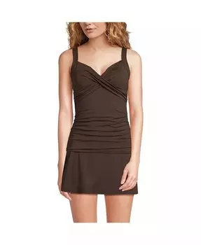 Женский купальник танкини на косточках с V-образным вырезом и чашечкой D, топ Lands' End, коричневый