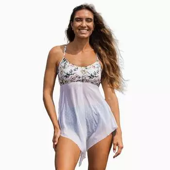 Женский купальник-танкини Plus 3 в 1 с регулируемыми бретелями и разрезом спереди Calypsa, цвет ivory garden/white