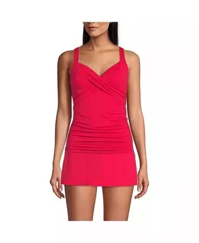 Женский купальник-танкини с длинным торсом и v-образным вырезом на косточках, топ-топ Lands' End, красный