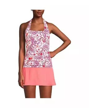 Женский купальник танкини с квадратным вырезом, устойчивый к хлору, топ с лямкой на шее Lands' End, розовый