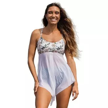 Женский купальник-топ-танкини размером 3 дюйма с регулируемыми бретелями и разрезом спереди Calypsa LLC, цвет Ivory Garden And White