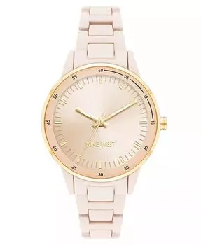 Женский кварцевый браслет из светло-розового сплава с звеньями и часы из золотистого сплава, 35 мм Nine West, мультиколор