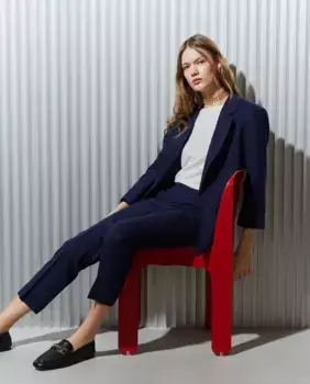 Женский льняной блейзер без застежки Easy Wear, тёмно-синий