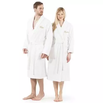 Женский льняной домашний текстиль, махровый халат из турецкого хлопка с вышивкой «Hers» Linum Home Textiles, серый