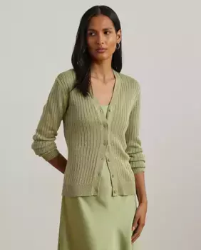 Женский льняной кардиган облегающего кроя Lauren Ralph Lauren, зеленый