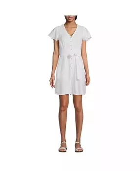 Женский льняной комбинезон с развевающимися рукавами Lands' End, белый