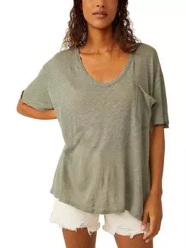 Женский льняной смесовый пуловер с открытым воротом Free People, цвет dried basil/moss