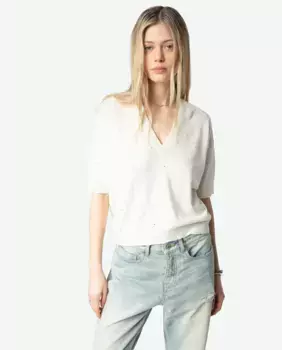 Женский льняной свитер с короткими рукавами Wully Zadig & Voltaire, белый